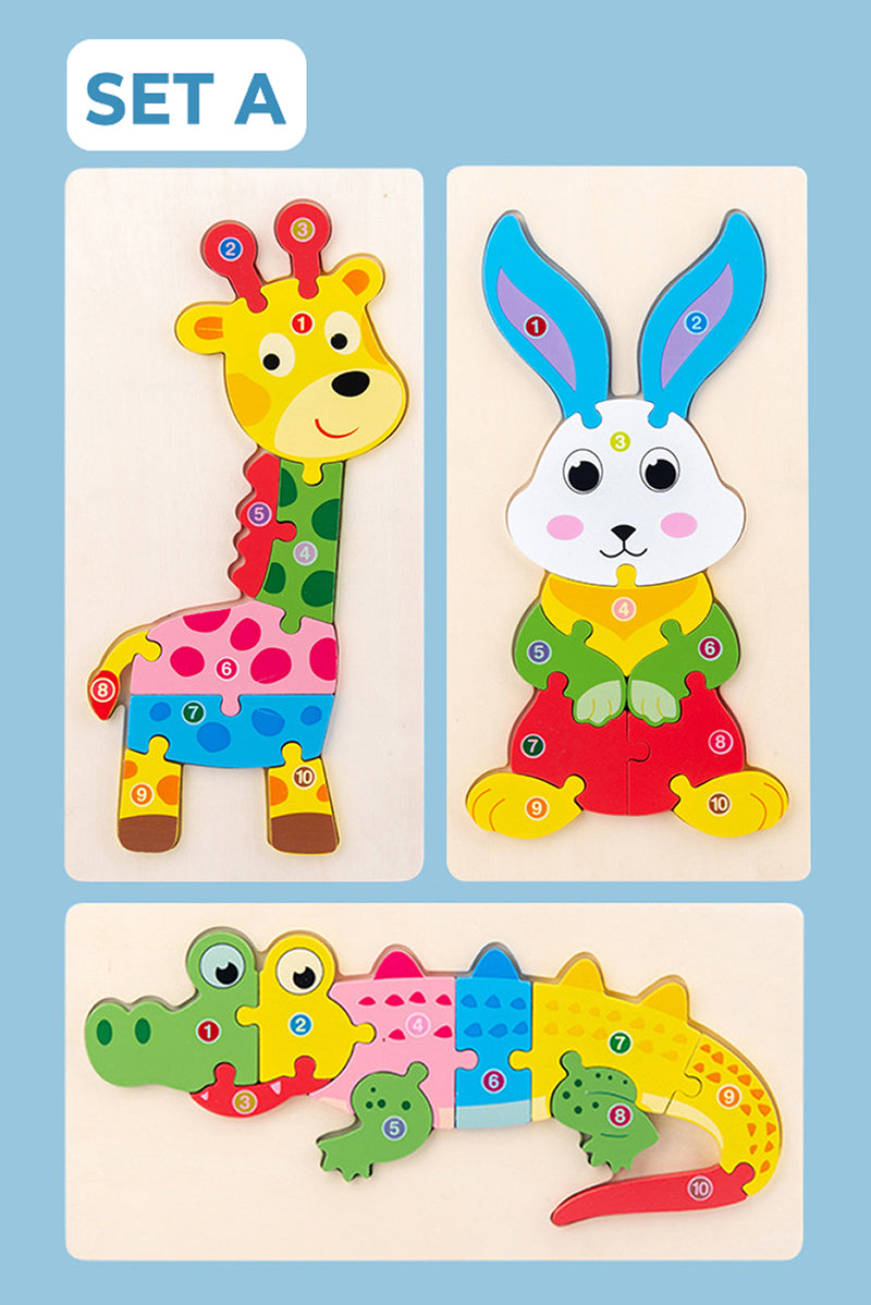 Montessori 3D Animal Shaped Puzzle (Set of 3) - Little Learners Toys